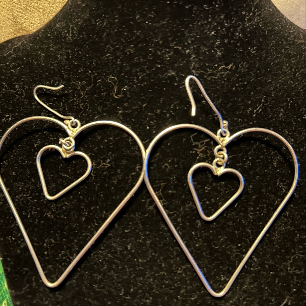 Sterling Silver Heart Drop Earrings!